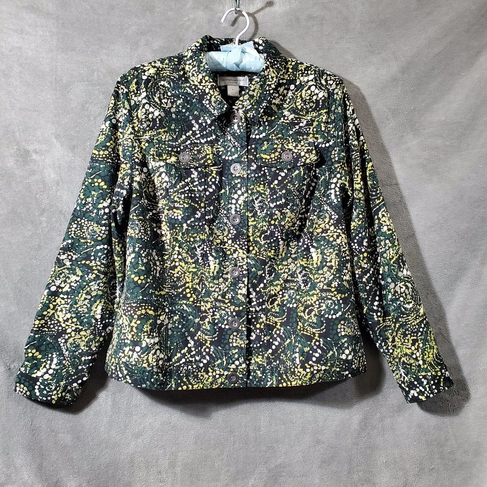 Christopher & Banks Lightweight Button Front Jacket Green Multi Colored …